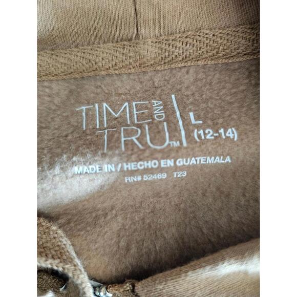 Womens Time And Tru Hooded Sweatshirt Full Zip Up Size Large 12-14 Beige Pockets - Picture 2 of 10